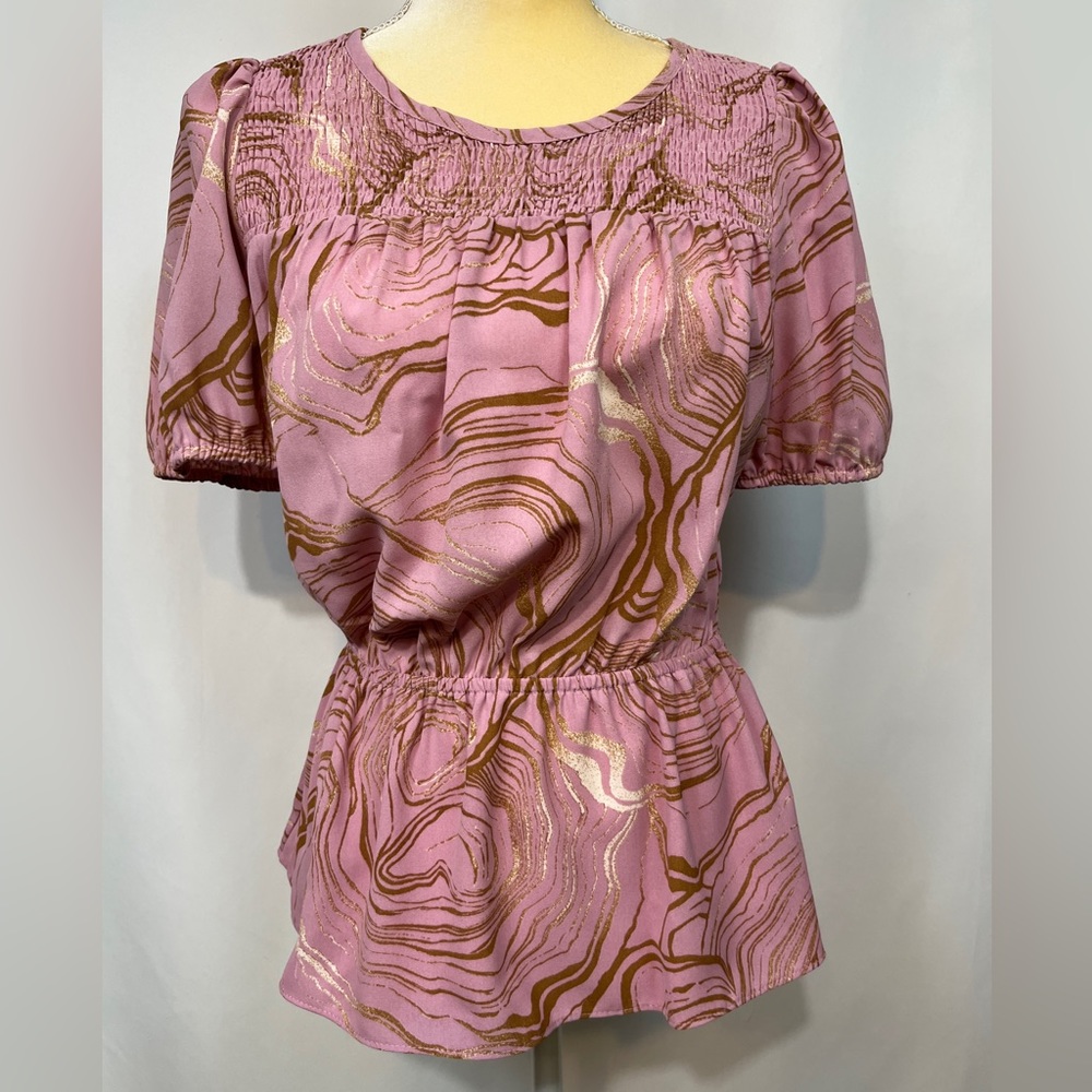 Nine West Pink and Tan Blouse with Elegant Design